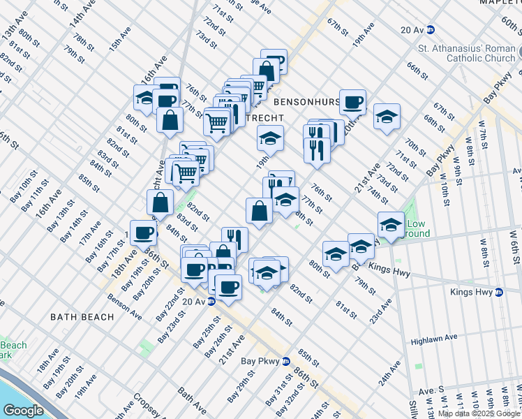 map of restaurants, bars, coffee shops, grocery stores, and more near 1939 79th Street in Brooklyn