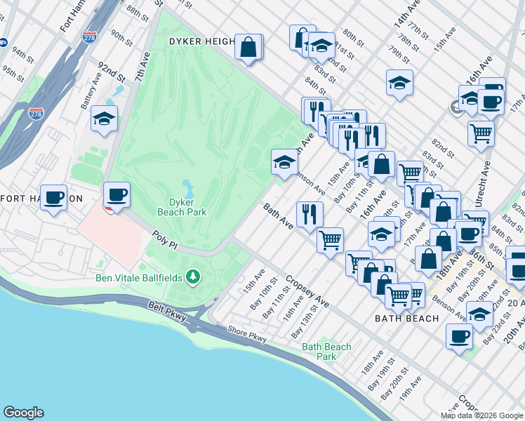 map of restaurants, bars, coffee shops, grocery stores, and more near in Brooklyn