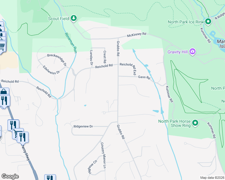 map of restaurants, bars, coffee shops, grocery stores, and more near 10525 Grubbs Road in Wexford