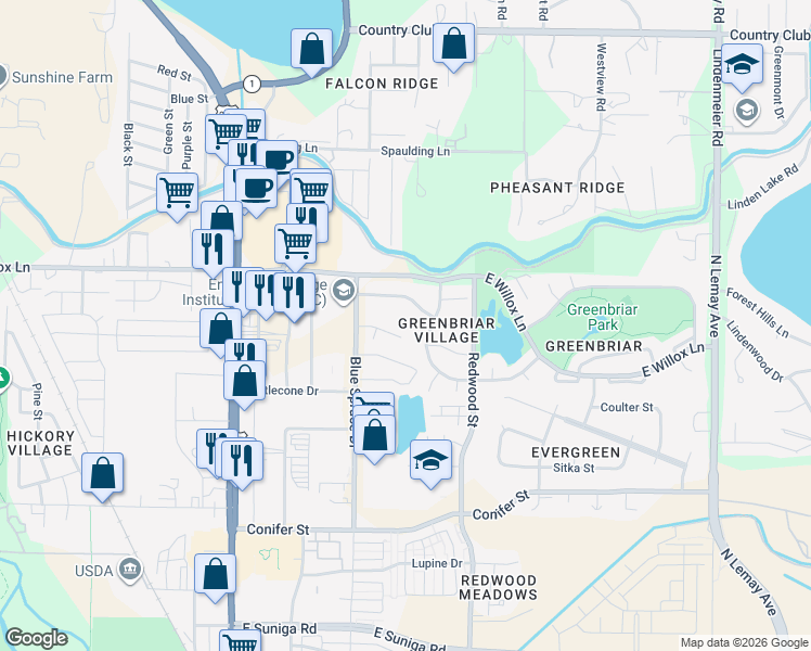 map of restaurants, bars, coffee shops, grocery stores, and more near 434 Butch Cassidy Drive in Fort Collins