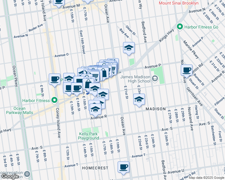 map of restaurants, bars, coffee shops, grocery stores, and more near 1909 Quentin Road in Brooklyn