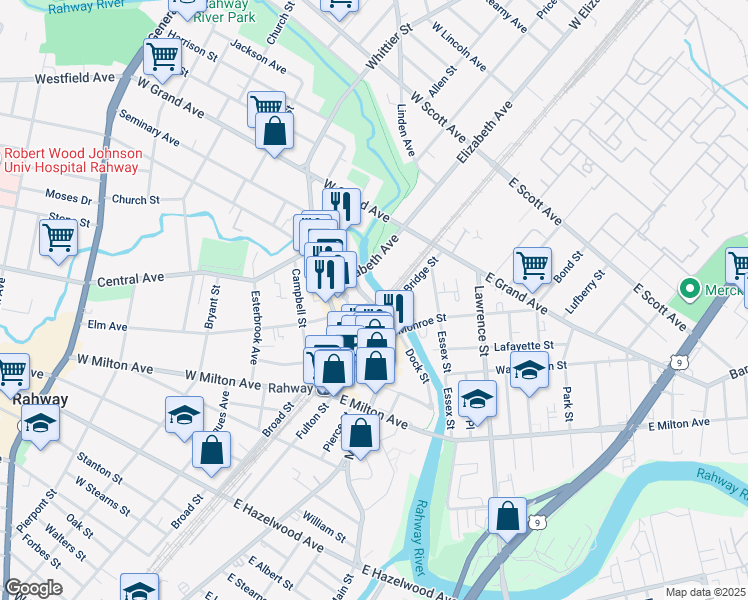 map of restaurants, bars, coffee shops, grocery stores, and more near 1679 Elizabeth Avenue in Rahway