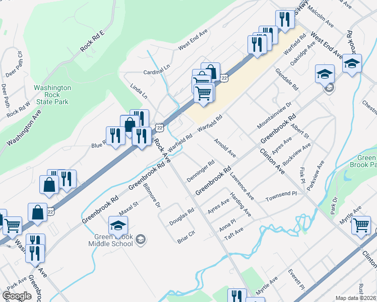 map of restaurants, bars, coffee shops, grocery stores, and more near 707 Warfield Road in North Plainfield