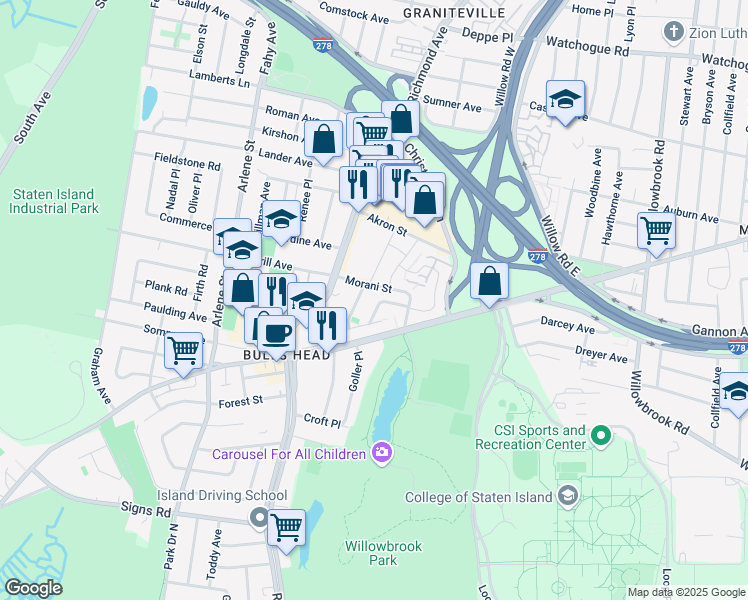 map of restaurants, bars, coffee shops, grocery stores, and more near 57 Richard Lane in Staten Island