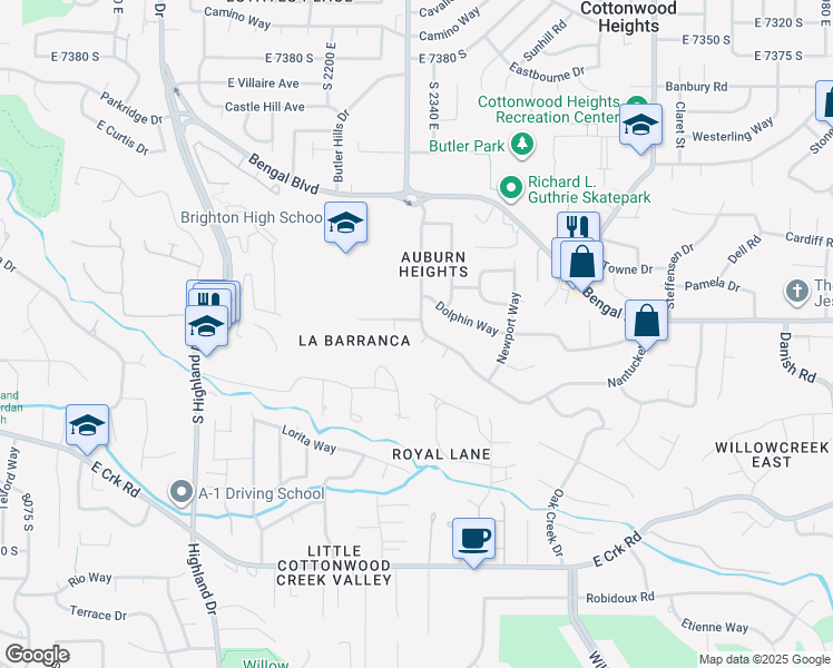 map of restaurants, bars, coffee shops, grocery stores, and more near 7820 Nantucket Drive in Salt Lake City