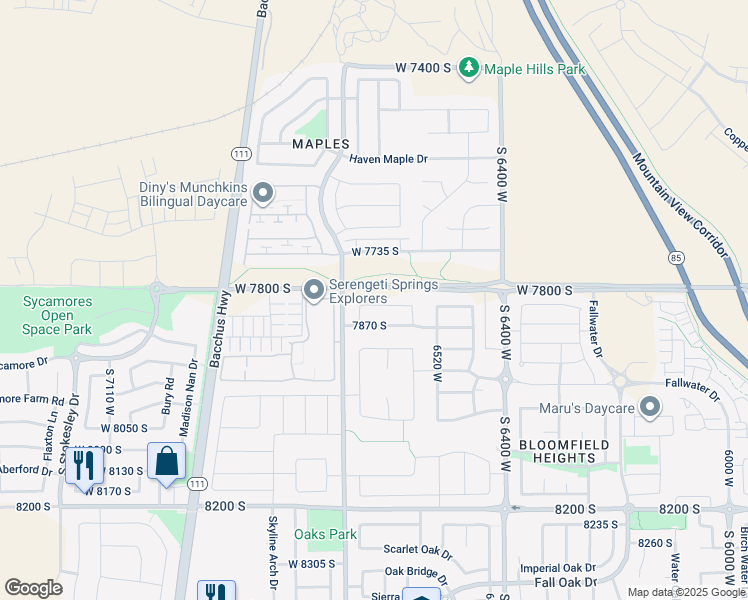 map of restaurants, bars, coffee shops, grocery stores, and more near 6620 7800 South in West Jordan