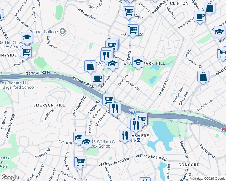 map of restaurants, bars, coffee shops, grocery stores, and more near 318 Oder Avenue in Staten Island
