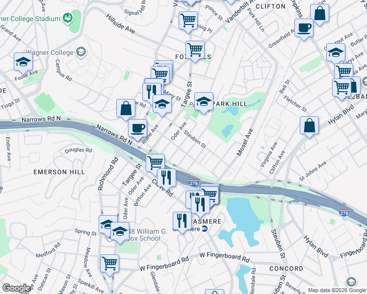 map of restaurants, bars, coffee shops, grocery stores, and more near 367 Britton Avenue in Staten Island