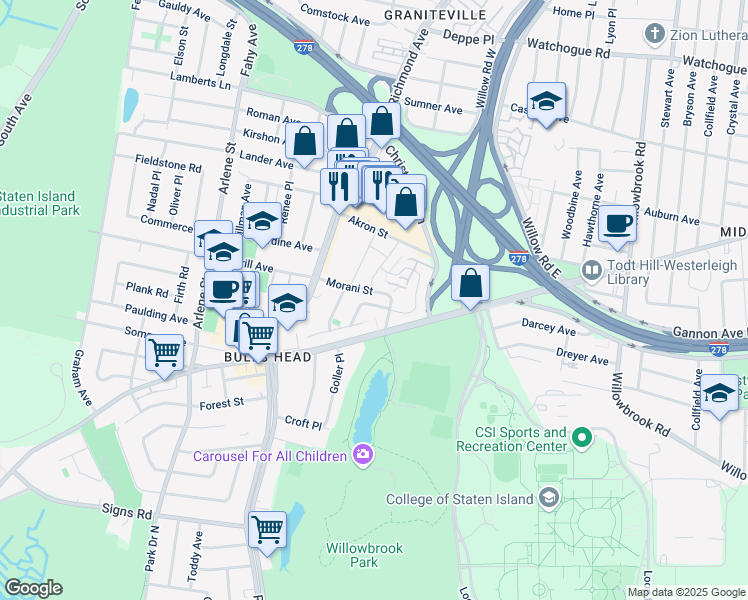 map of restaurants, bars, coffee shops, grocery stores, and more near 45 Richard Lane in Staten Island