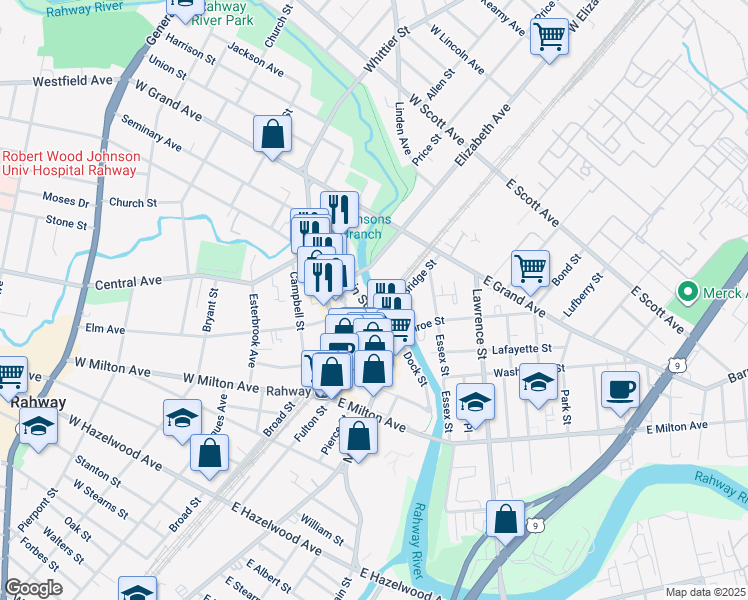 map of restaurants, bars, coffee shops, grocery stores, and more near 1679 Elizabeth Avenue in Rahway