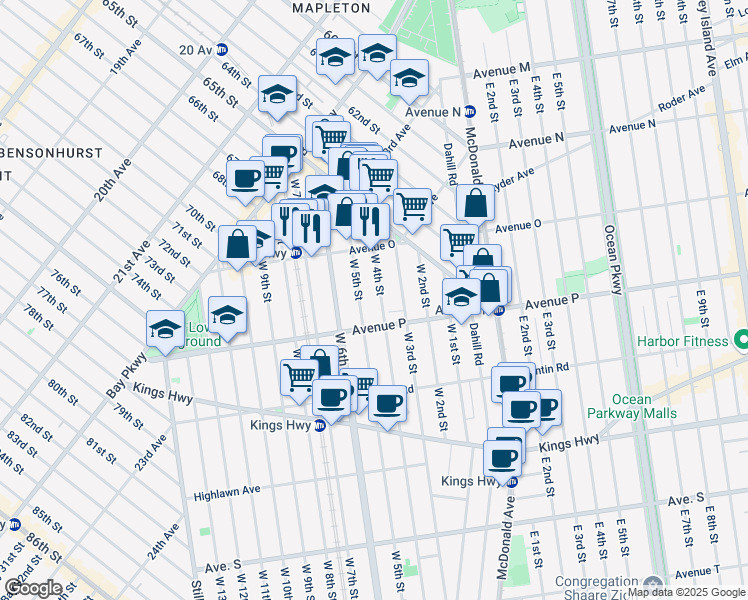 map of restaurants, bars, coffee shops, grocery stores, and more near 1481 West 8th Street in Brooklyn