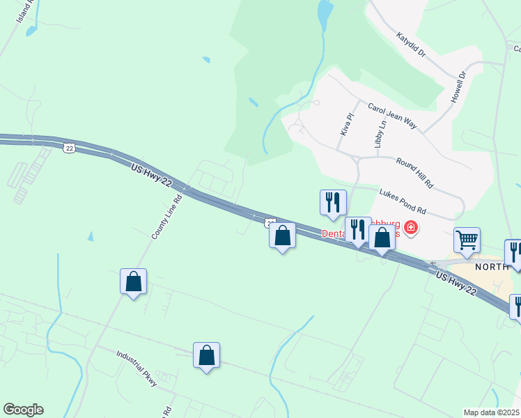 map of restaurants, bars, coffee shops, grocery stores, and more near 3400 U.S. 22 in Branchburg