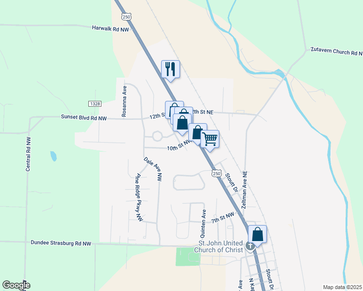 map of restaurants, bars, coffee shops, grocery stores, and more near 1061 Susanna Avenue North in Strasburg