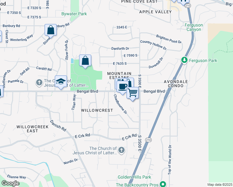 map of restaurants, bars, coffee shops, grocery stores, and more near 7787 Mountain Estates Drive in Cottonwood Heights