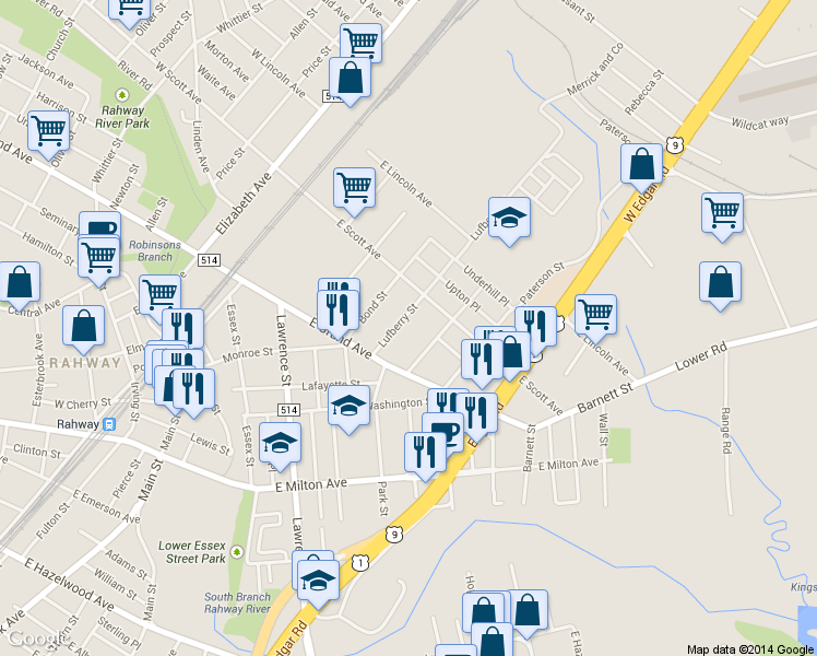 map of restaurants, bars, coffee shops, grocery stores, and more near 1971 Lufberry Street in Rahway