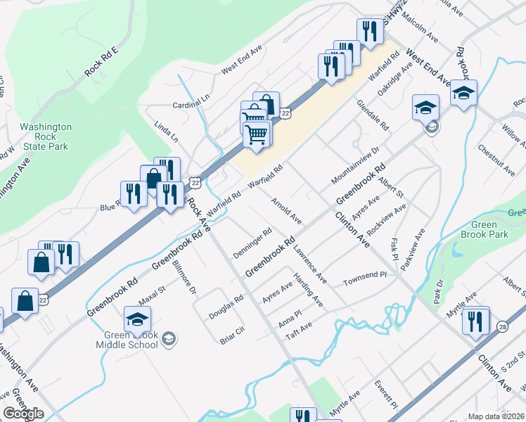 map of restaurants, bars, coffee shops, grocery stores, and more near 293 Arnold Avenue in North Plainfield