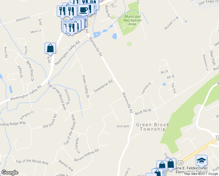 map of restaurants, bars, coffee shops, grocery stores, and more near 7 Greenbrier Road in Green Brook Township
