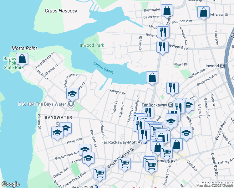 map of restaurants, bars, coffee shops, grocery stores, and more near 1414 Dickens Street in Queens