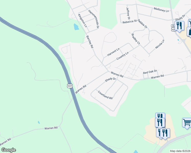 map of restaurants, bars, coffee shops, grocery stores, and more near 3034 Warren Road in Indiana