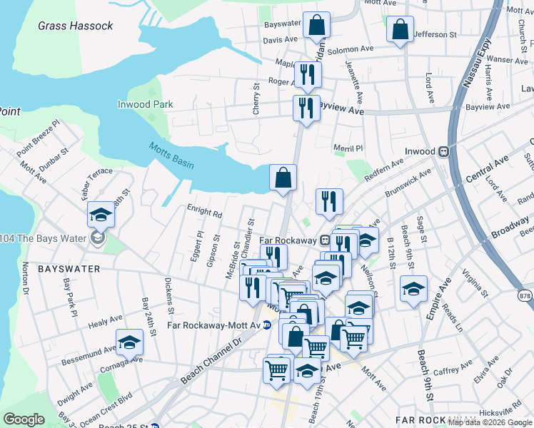 map of restaurants, bars, coffee shops, grocery stores, and more near 14-35 Pinson Street in Queens