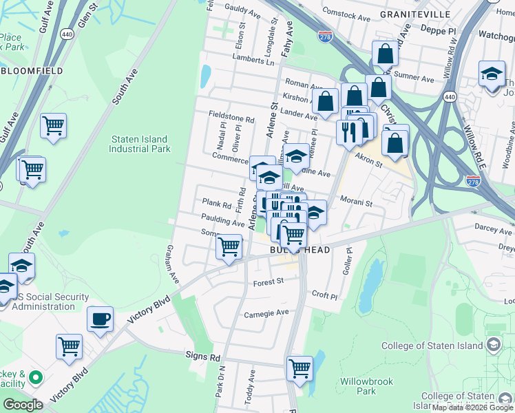 map of restaurants, bars, coffee shops, grocery stores, and more near 315 Arlene Street in Staten Island