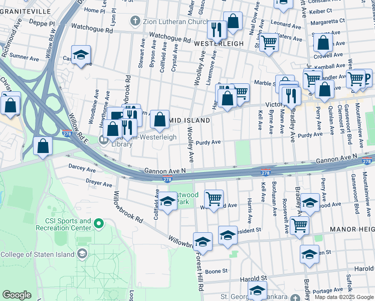 map of restaurants, bars, coffee shops, grocery stores, and more near 70 Crafton Avenue in Staten Island