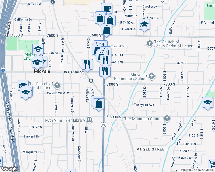 map of restaurants, bars, coffee shops, grocery stores, and more near 7816 Summer Station Way in Midvale