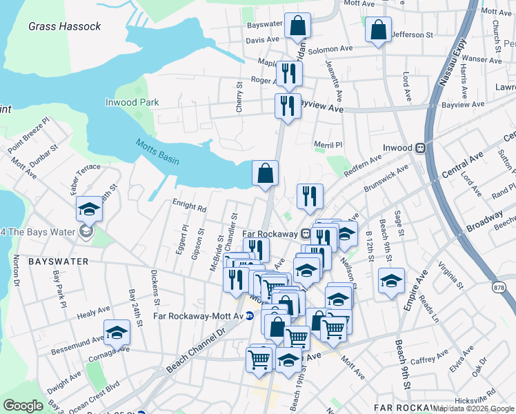 map of restaurants, bars, coffee shops, grocery stores, and more near 14-35 Pinson Street in Queens