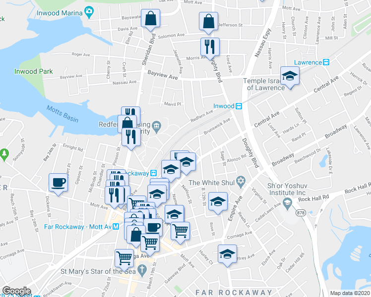 map of restaurants, bars, coffee shops, grocery stores, and more near 14-19 Minton Street in Queens