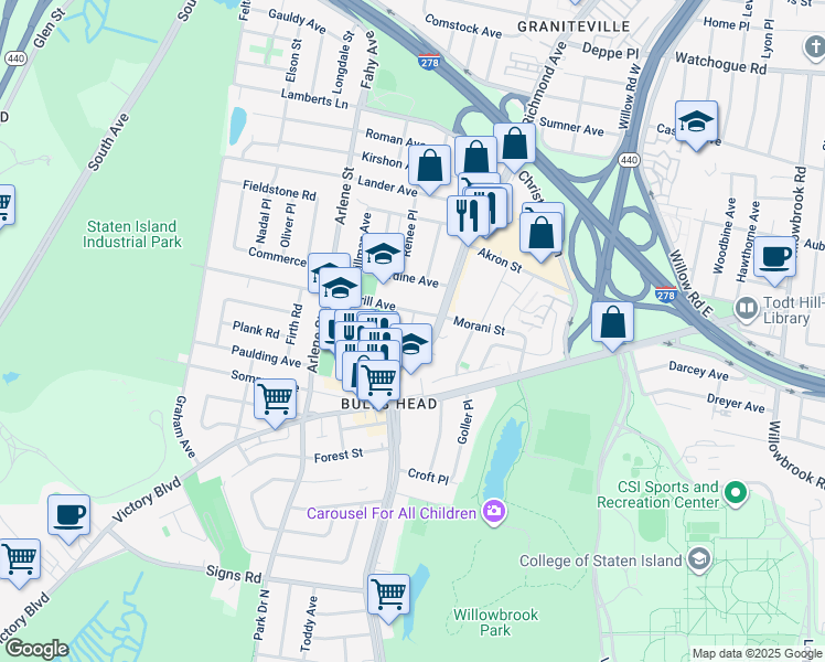 map of restaurants, bars, coffee shops, grocery stores, and more near 44 Danny Court in Staten Island