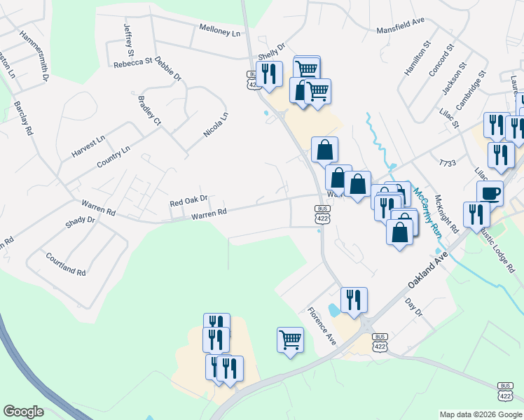 map of restaurants, bars, coffee shops, grocery stores, and more near 2559 Warren Road in Indiana