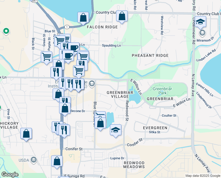map of restaurants, bars, coffee shops, grocery stores, and more near 426 Sundance Circle North in Fort Collins