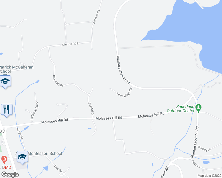 map of restaurants, bars, coffee shops, grocery stores, and more near 6 Fawn Ridge Road in Lebanon