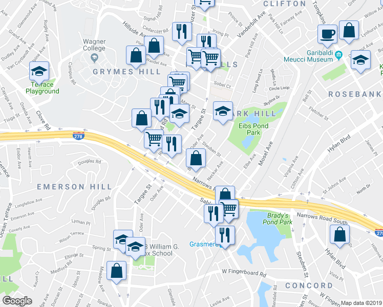 map of restaurants, bars, coffee shops, grocery stores, and more near 283 Oder Avenue in Staten Island