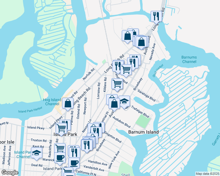 map of restaurants, bars, coffee shops, grocery stores, and more near 227 South Parente Lane in Island Park