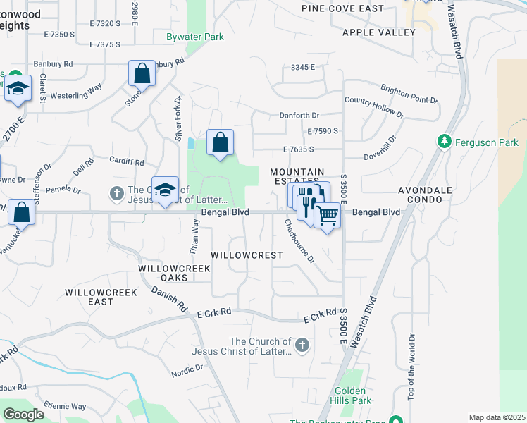 map of restaurants, bars, coffee shops, grocery stores, and more near 3293 East Bengal Boulevard in Salt Lake City