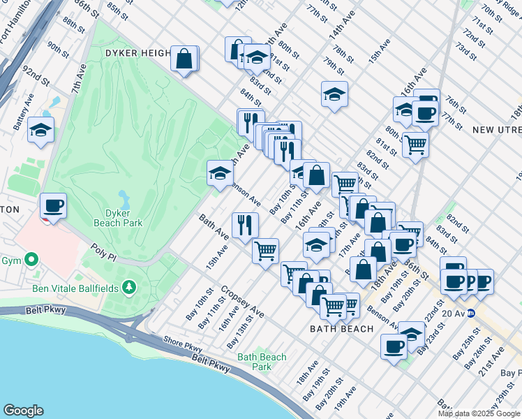 map of restaurants, bars, coffee shops, grocery stores, and more near 8691 15th Avenue in Brooklyn