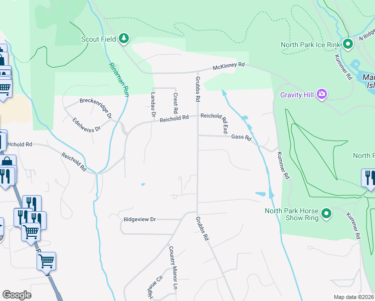 map of restaurants, bars, coffee shops, grocery stores, and more near 10525 Grubbs Road in Wexford