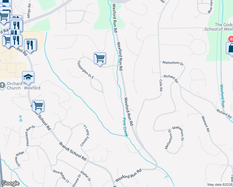 map of restaurants, bars, coffee shops, grocery stores, and more near 2111 Huntington Court South in Wexford