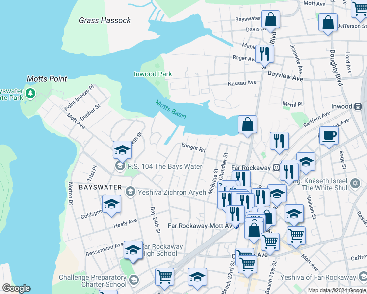 map of restaurants, bars, coffee shops, grocery stores, and more near 1414 Dickens Street in Queens