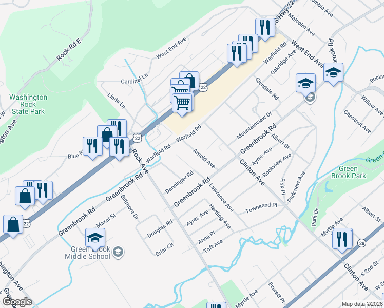 map of restaurants, bars, coffee shops, grocery stores, and more near 293 Arnold Avenue in North Plainfield