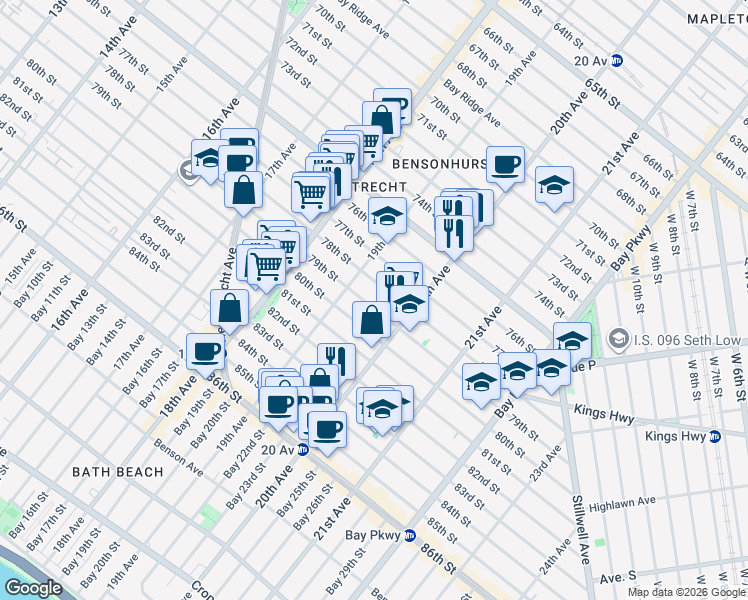 map of restaurants, bars, coffee shops, grocery stores, and more near 1939 79th Street in Brooklyn