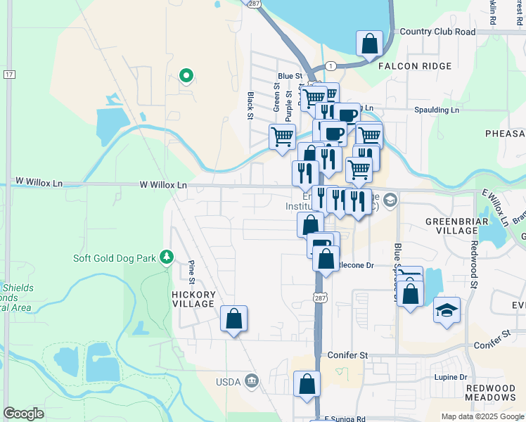 map of restaurants, bars, coffee shops, grocery stores, and more near 233 Urban Prairie Street in Fort Collins