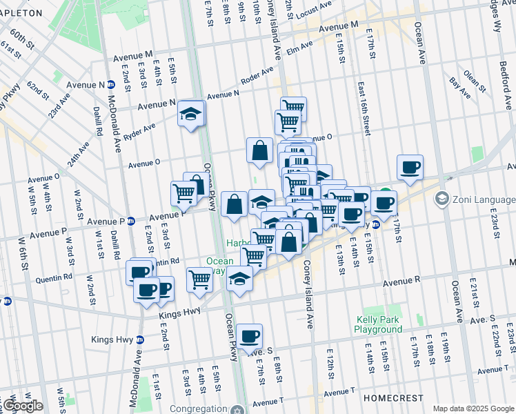 map of restaurants, bars, coffee shops, grocery stores, and more near 802 Avenue P in Brooklyn