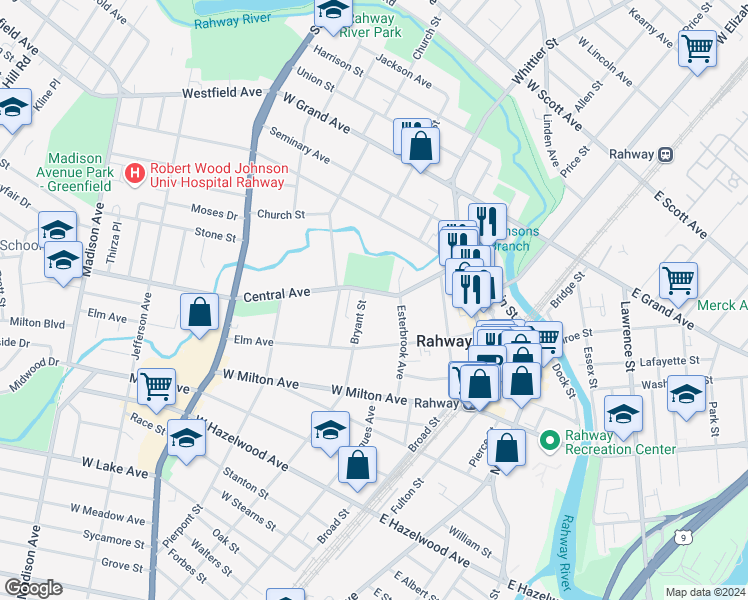 map of restaurants, bars, coffee shops, grocery stores, and more near in Rahway