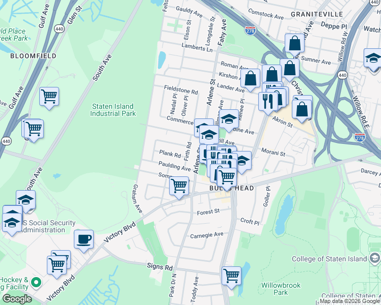 map of restaurants, bars, coffee shops, grocery stores, and more near 37 Firth Road in Staten Island