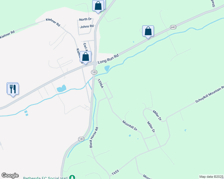 map of restaurants, bars, coffee shops, grocery stores, and more near 504 Long Run Drive in Schuylkill Haven