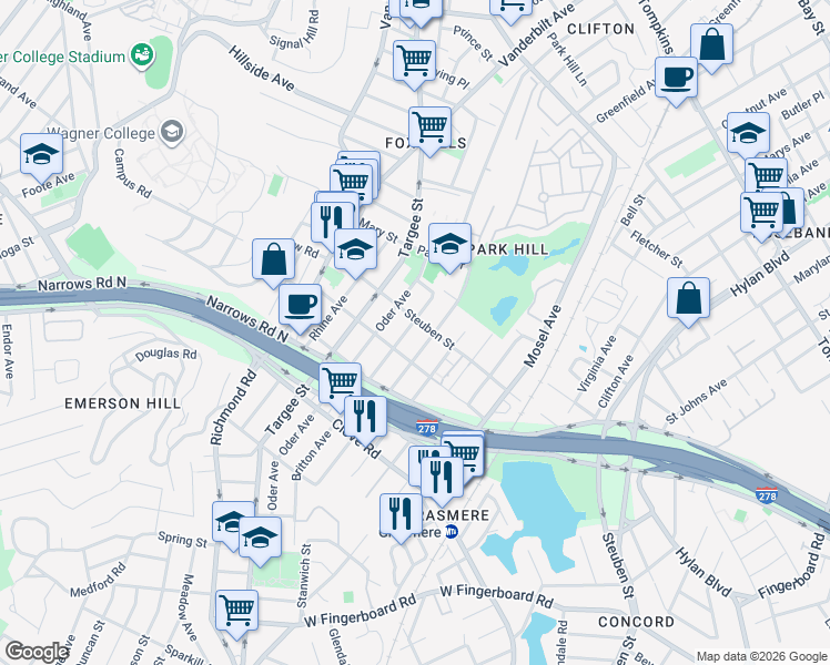 map of restaurants, bars, coffee shops, grocery stores, and more near 367 Britton Avenue in Staten Island