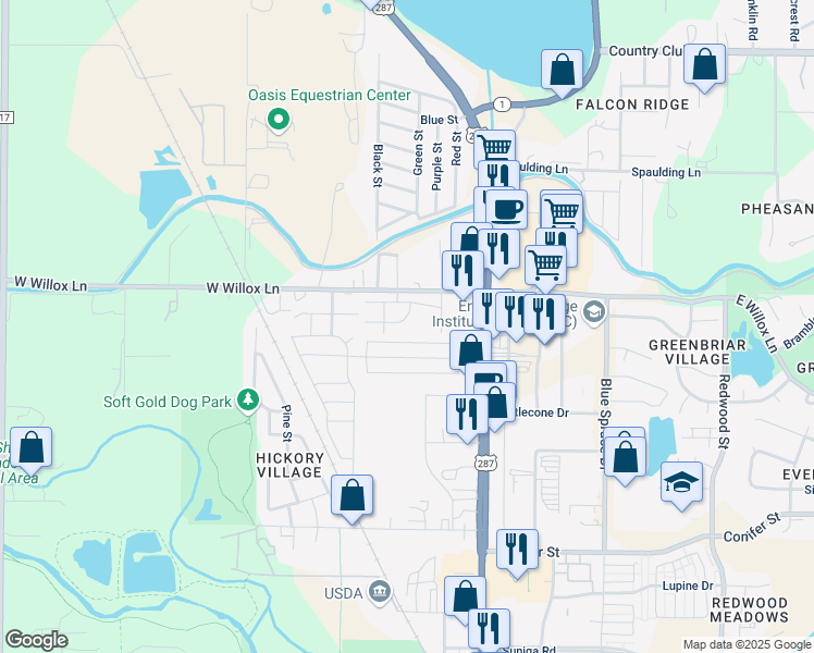 map of restaurants, bars, coffee shops, grocery stores, and more near 233 Urban Prairie Street in Fort Collins