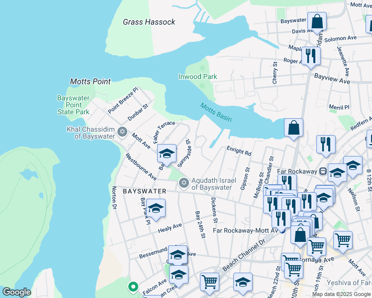 map of restaurants, bars, coffee shops, grocery stores, and more near 14-18 Bay 28th Street in Queens